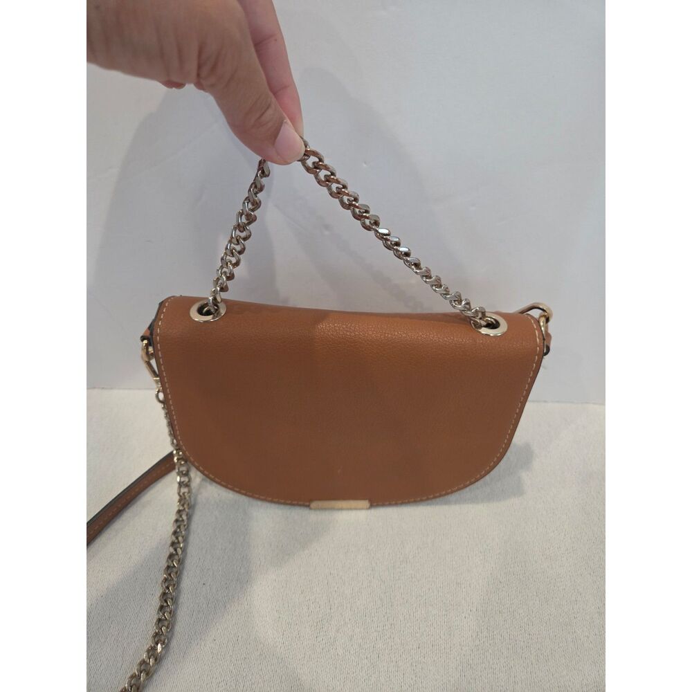 Zara Saddle Bag Crossbody Chain Strap Brown Tan Faux Leather